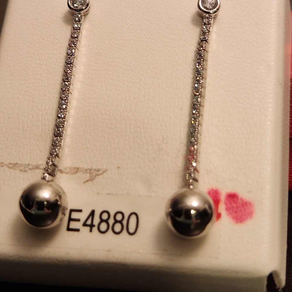 NEW STERLING SILVER 925 "LONG SILVER SPHERE DANGLING" EARRINGS